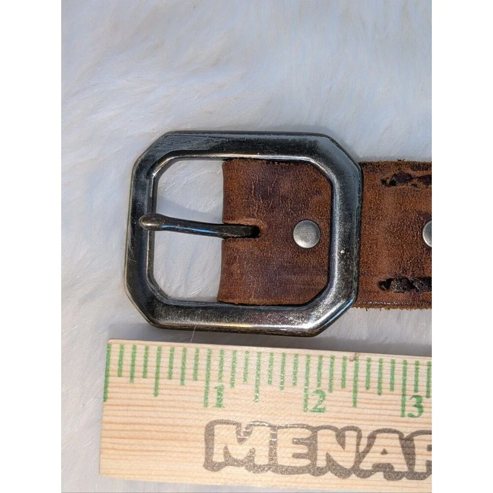 True Religion Brown Suede Leather Belt with Silver Buckle Think Stitch